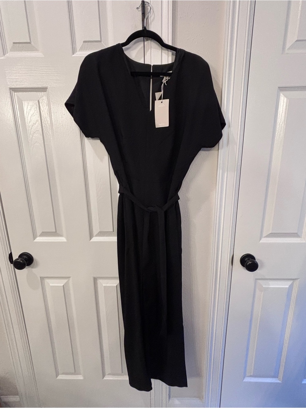 NWT Size 12 TALL Boden Romilly Jumpsuit - Black V-Neck with Self-Tie Waist